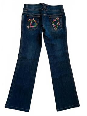 Dolce & Gabbana Dark Blue Flare Jeans with Floral Embroidered Back Pockets